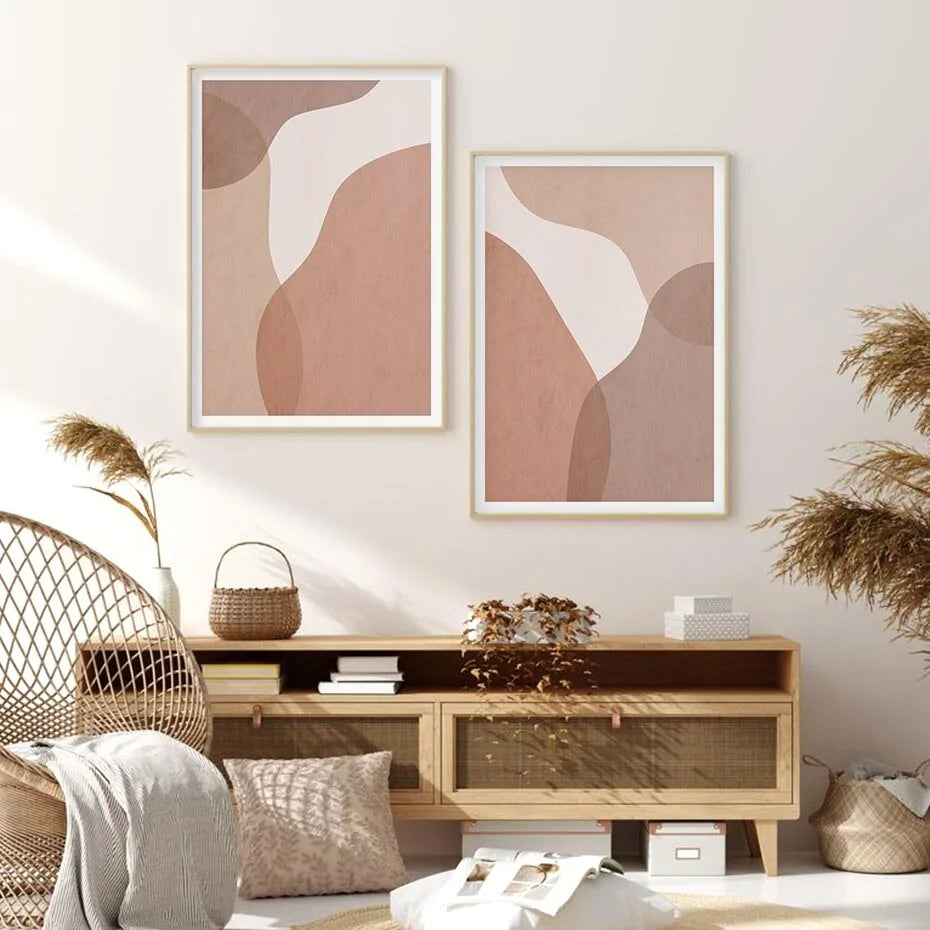 Abstract Beige Geometric Canvas Wall Art - Decorative Posters and Prints